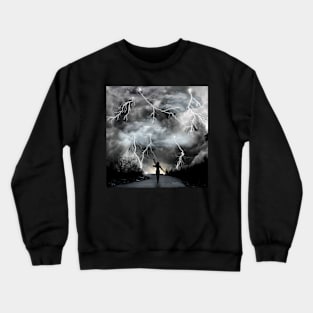 Wild Storm Dance - Woman Surrounded by Lightning Crewneck Sweatshirt